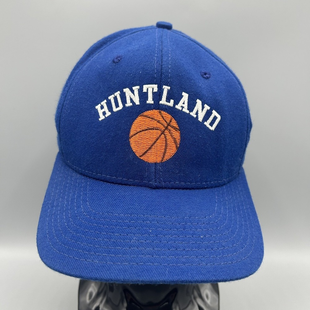 Vintage New Era Huntland Basketball Snapback Hat Blue Made in USA Mens M L